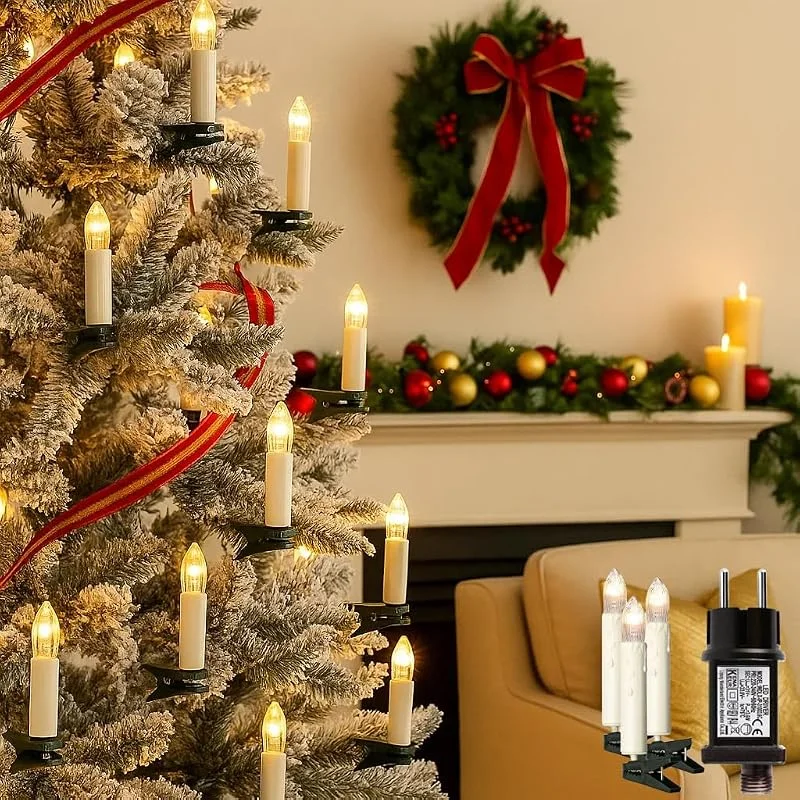 Kimuwote Cadena de luces con 30 luces LED para árbol de Navidad, 30 luces, con clip, 30 luces, longitud iluminada de 12 m, velas para árbol de Navidad, color blanco cálido para interior y exterior, decoración — Luces Navidad
