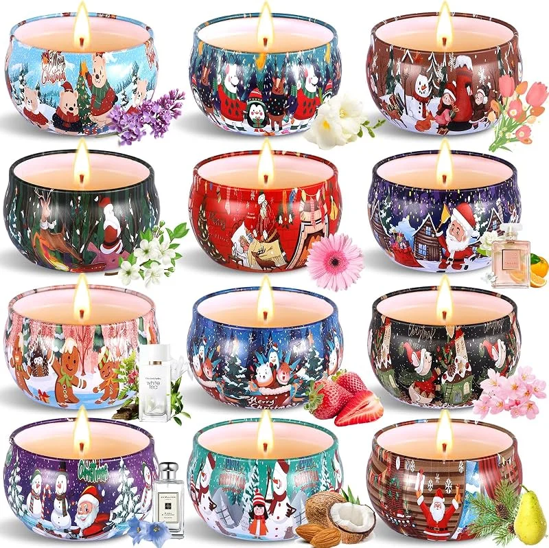 Amzeeniu 12pcs Velas perfumadas de Navidad Juego de Regalo, Velas Aromaticas Perfumadas Navideñas de Soja de Aromaterapia Cera de Soja Natural Vela pa Boda Navidad Cumpleaños Día de San Valentín — Cena a la luz de velas