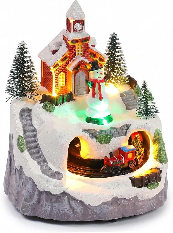 Tsawntd Decoraciones navideñas, Adorno de Pueblo navideño, Tren en Movimiento, Casas iluminadas, Pueblo — Decoracion Navidad