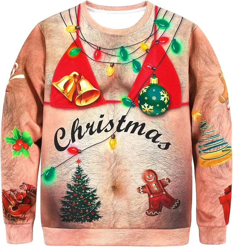 Visita la tienda de COSAVOROCK Suéter Navideño para Hombre Estampado 3D Novedoso Estilo Extravagante — Ropa Navidad