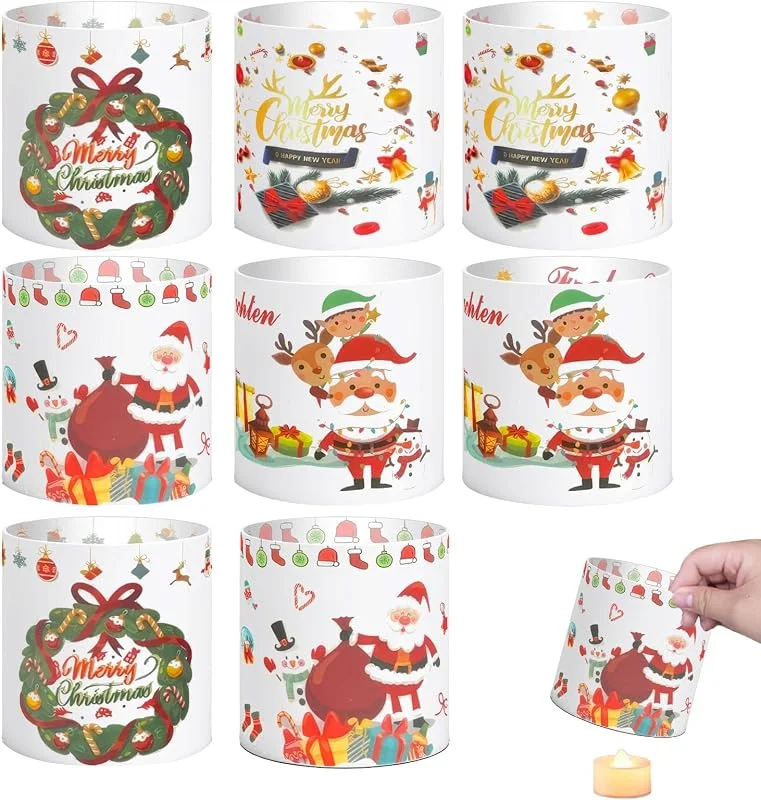 DHWEKU Juego de 8 portavelas para decoración de Mesa, decoración de Navidad, decoración de Navidad, decoración de Interior, salón, Exterior, jardín, Papá Noel, árbol de Navidad, Invierno — Adviento y mesa