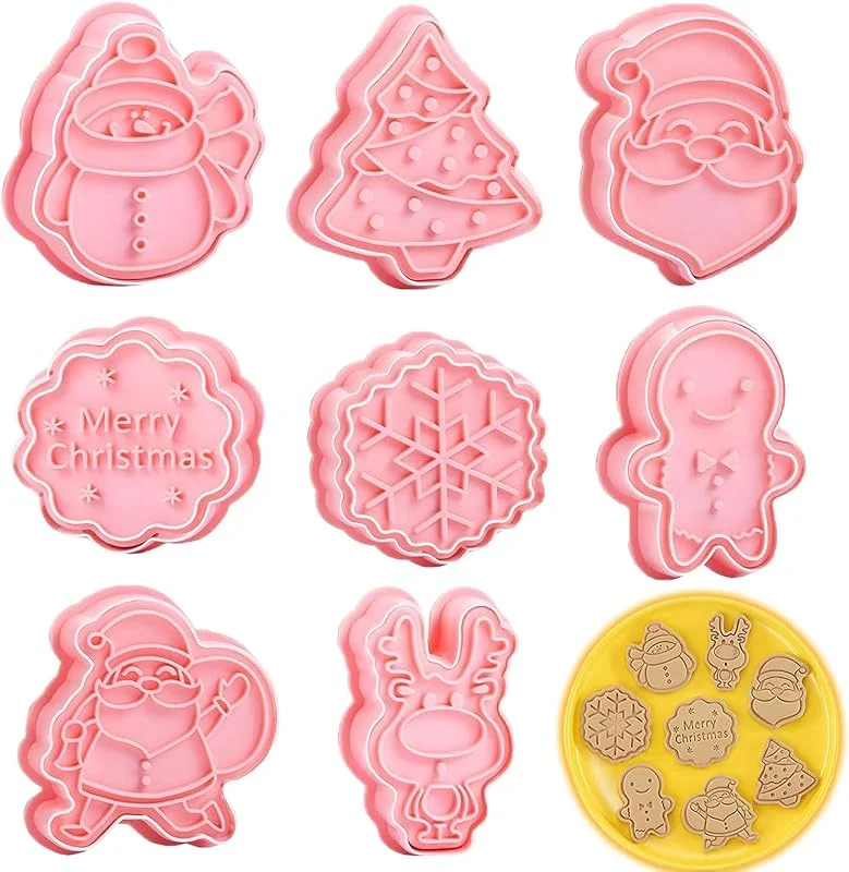 BOOSHMall 8 Piezas Moldes Galletas de Plástico Navidad, Juego de Cortadores de galletas, 3D pressables, Kit Molde Galletas Formas Galletas Navideñas — Hogar y cocina
