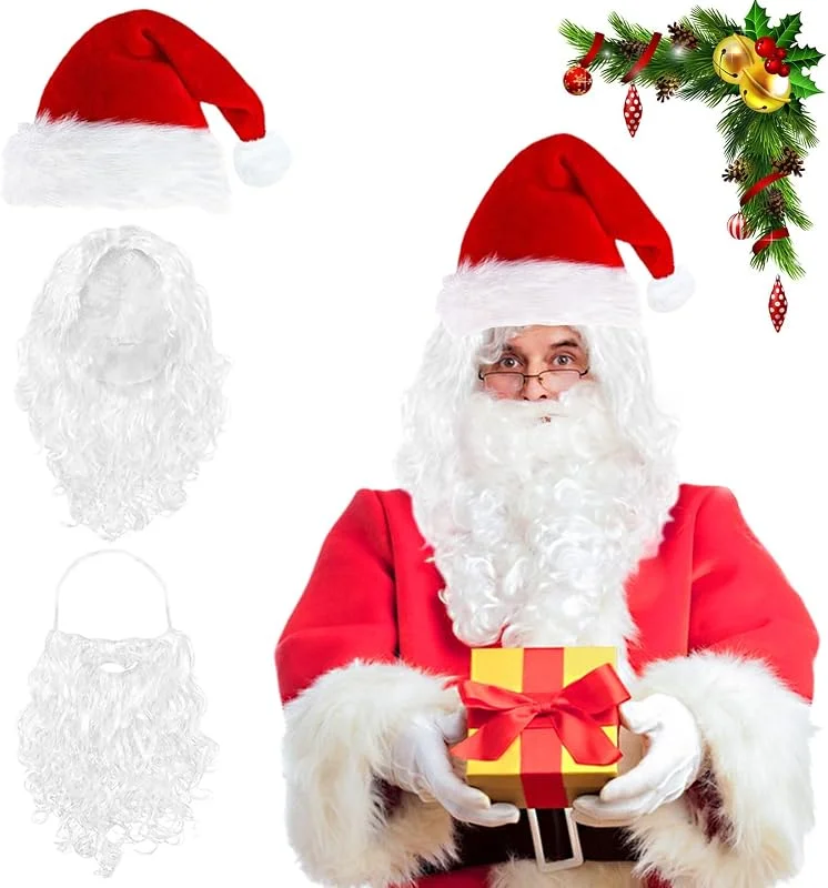 IHLOOTD Sombrero de Papá Noel con Barba y Peluca, Accesorios para Disfraces de Papá Noel, Perfectos para Fiestas de Cosplay Navideñas — Ropa Navidad