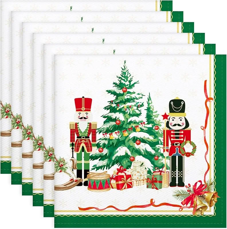 Visita la tienda de Arquiel Servilletas de Navidad Tela de Cocina, Servilletas de 6 de Tela 100% Algodón Cascanueces Suaves Cómodas Lavables Reutilizables Servilletas de Mesa para Cenas Familiares, Festival — Hogar y cocina