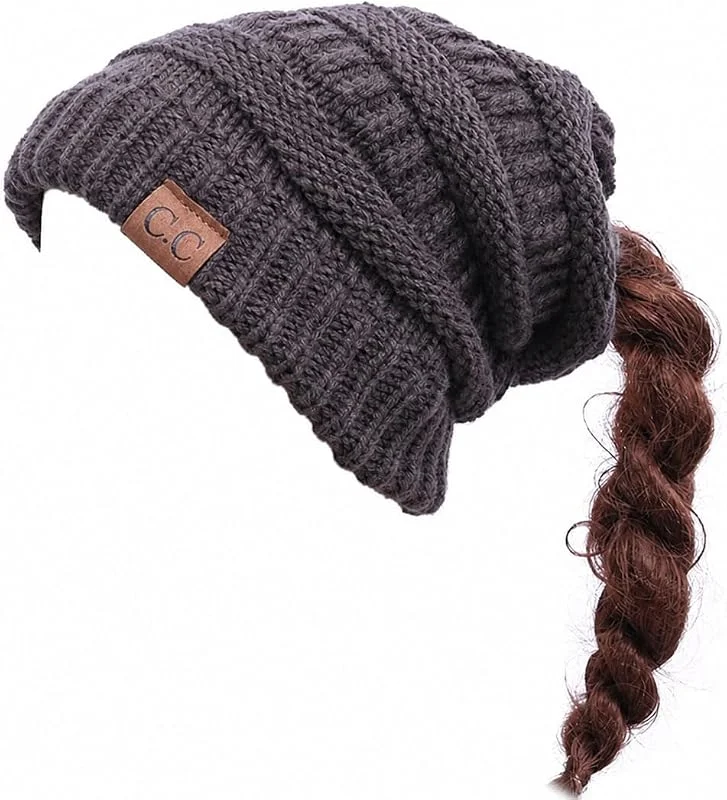 LINQEE Gorro Punto de Cola de Caballo para Mujer Gorros de Punto con Agujero — Ropa Navidad