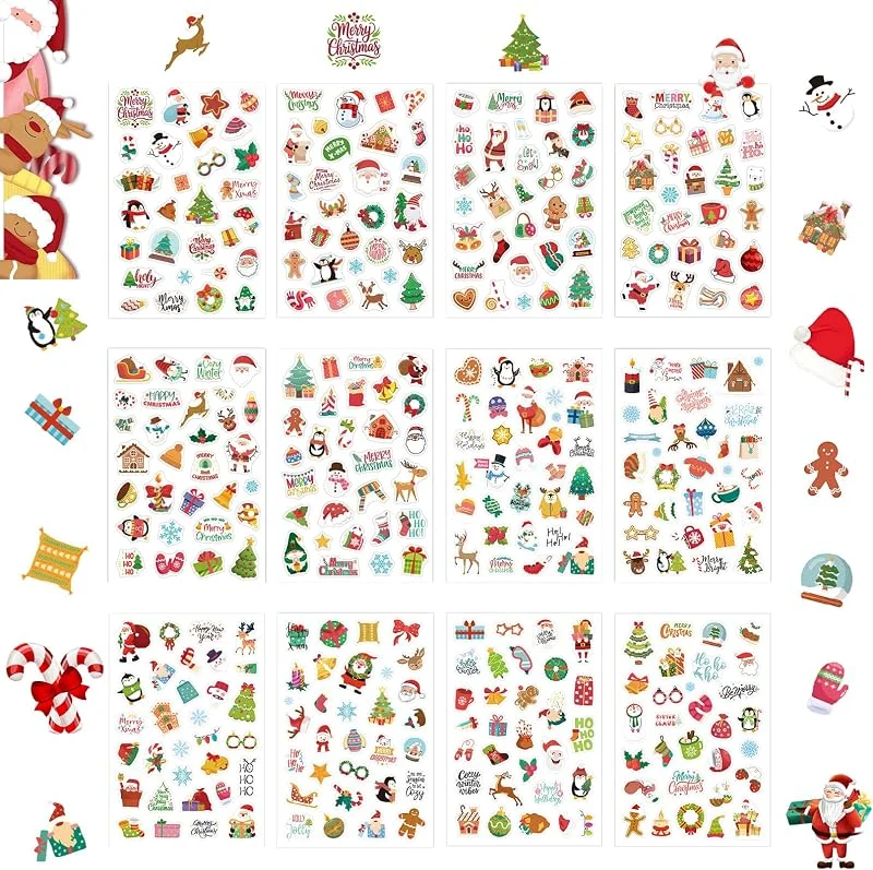 CHIHOLEN 352 pegatinas de Navidad para niños, manualidades con motivos navideños, pegatinas autoadhesivas para manualidades de tarjetas de Navidad, álbumes de fotos (B) — Envoltorio regalo