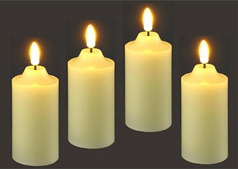 Flair Flower Velas LED de cera real, juego de 4 velas eléctricas, velas LED, luz blanca cálida, luz de ambiente, decoración, velas grandes, velas de Adviento, corona de Adviento, corona romántica, día — Cena a la luz de velas