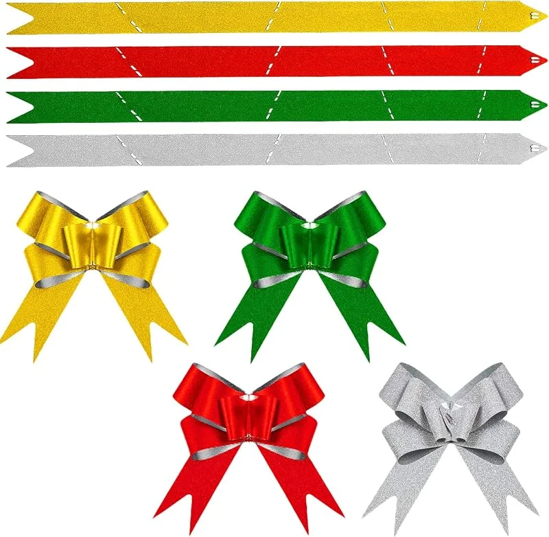MICJLLT 40 lazos de Navidad para envolver regalos, lazo con purpurina con rojo, verde, dorado y plateado, ideal para árboles de Navidad y cestas, accesorio de flores pequeñas de Navidad como — Envoltorio regalo