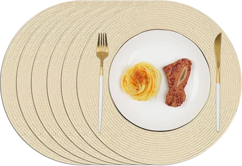 Visita la tienda de Homcomodar Homcomodar Juego de 6 Manteles Individuales Redondos de Algodón 34cm Beige Trenzado Antideslizante Salvamanteles Lavables Resistente al Calor para la Mesa de Comedor — Hogar y cocina