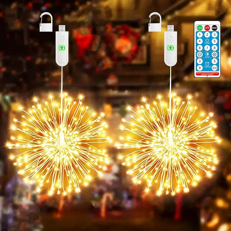 Visita la tienda de Bigzom Bigzom Guirnalda de luces de fuegos artificiales, 120 LED, explosión de — Luces Navidad