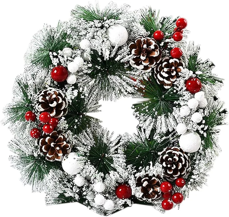 Generic Corona de Navidad, corona de bayas, corona de flores hecha a mano para la puerta principal, rústica, flocada con decoraciones mixtas, decoración festiva de Navidad (color, talla única) — Decoracion Navidad