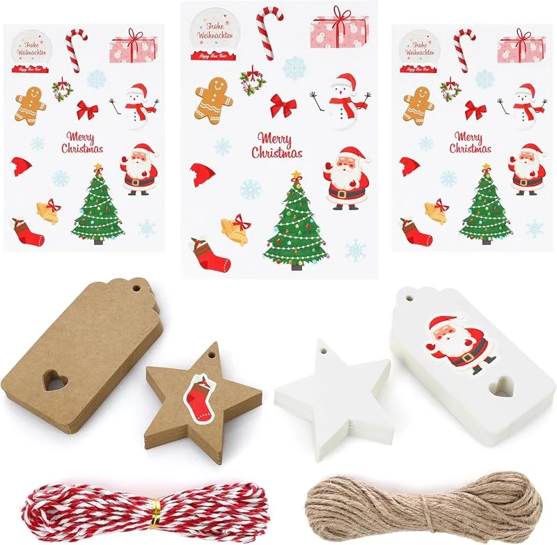 Nordstern Etiquetas de regalo de Navidad, 00 con pegatinas y cuerda, etiquetas de papel kraft para etiquetar bolsas de Navidad y regalos — Envoltorio regalo
