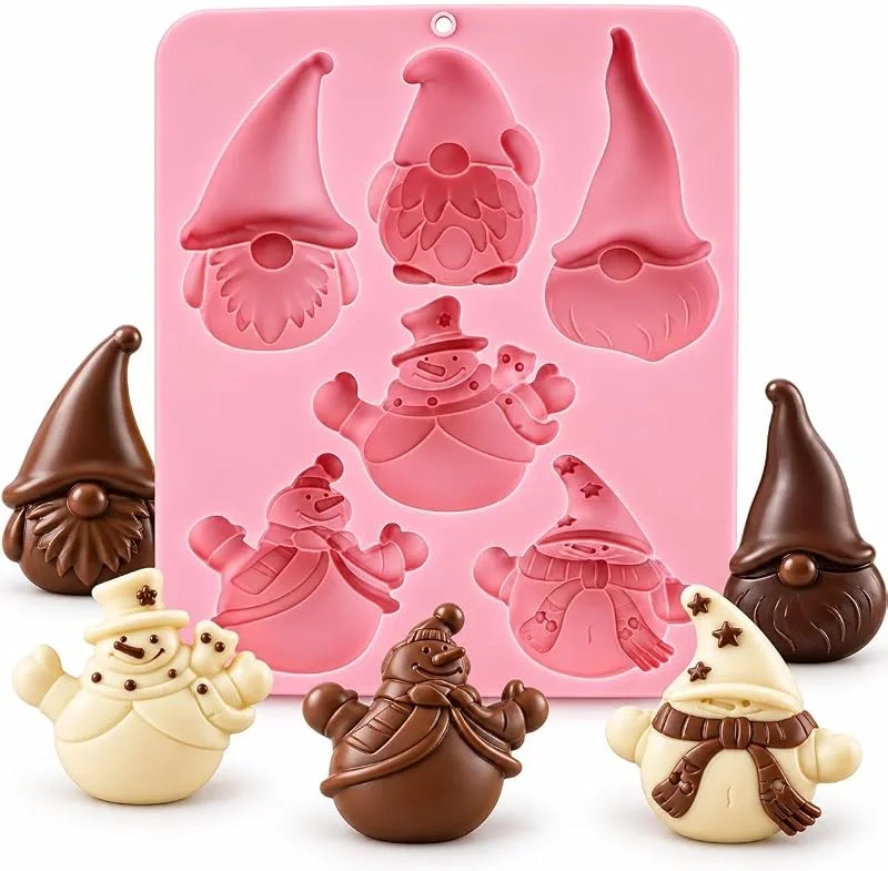 ririess Molde chocolate silicona gnomo muñeco nieve Navidad, 1 pieza 3D — Hogar y cocina