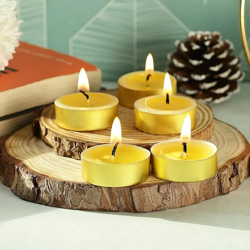 Welburn Veda&Co™ Paquete de 50 velas de té de mantequilla clarificada, hasta 4 horas de duración, mantequilla clarificada pura de vaca sin perfume, sin parafina, ideales para meditación, rituales y — Cena a la luz de velas