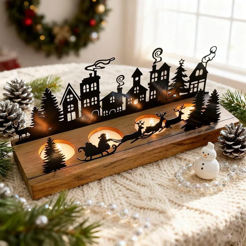 Forbabe Portavelas para Corona de Adviento Moderna, Portavelas para Navidad Corona de Adviento Elíptico Portavelas para Té Portavelas con Soportes de Madera, Plato Portavelas para Velas Té Portavelas — Adviento y mesa