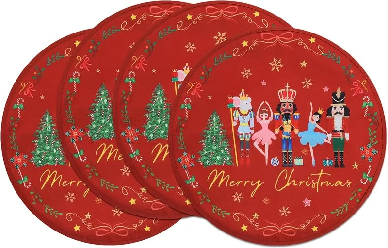 Visita la tienda de Arquiel Juego de 4 Manteles Individuales de Navidad, Redondo Cascanueces Rojo Salvamanteles Individuales Cocina Lavables de Esteras Doble Capa Resistentes al Calor Antideslizante Decoración 36x36CM — Hogar y cocina