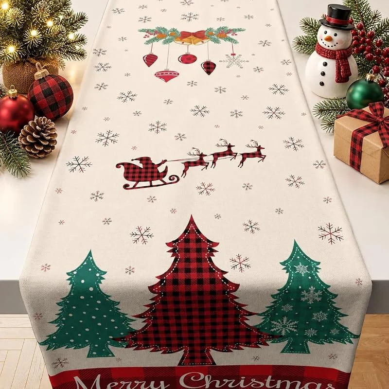 Silkenaire Camino de Mesa navideño de 33 x 183 cm, Lino Beige, decoración navideña — Hogar y cocina