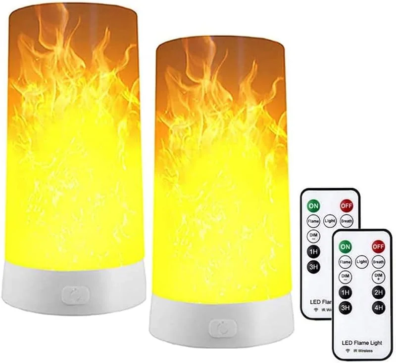 Hawofly Luz LED efecto llama, paquete de 2 bombillas, recargable por USB, luz de llama LED con mando a distancia y temporizador, mecha realista LED parpadeante — Cena a la luz de velas