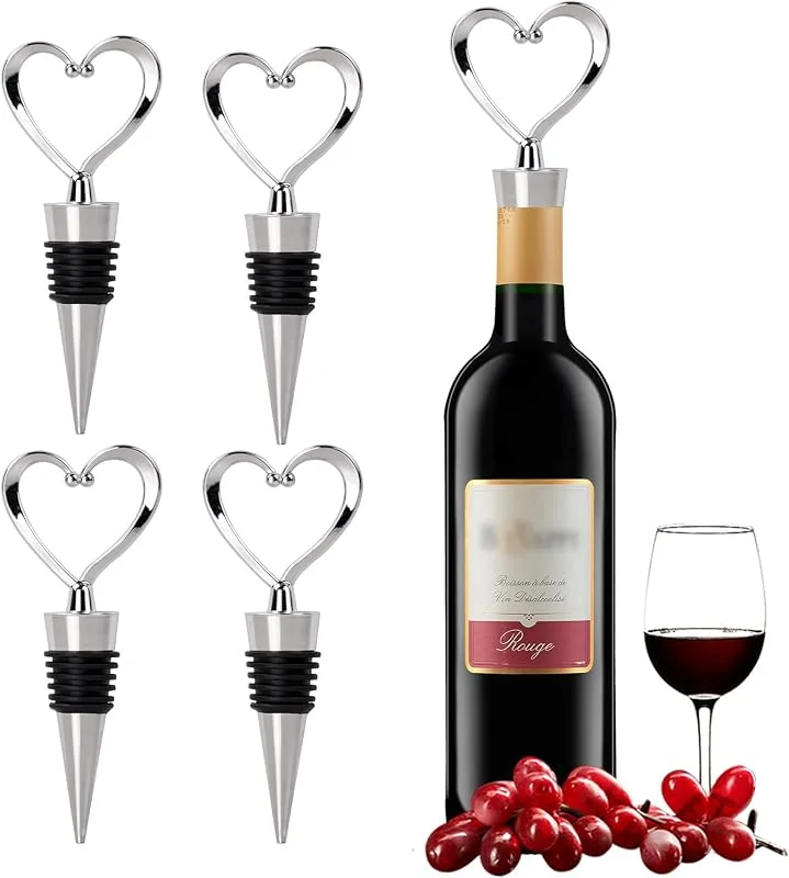 FRUHLING 5 tapones de plástico para botellas de vino, con forma de corazón, para botellas de vino, champán, champán y cerveza — Vino y mesa festiva