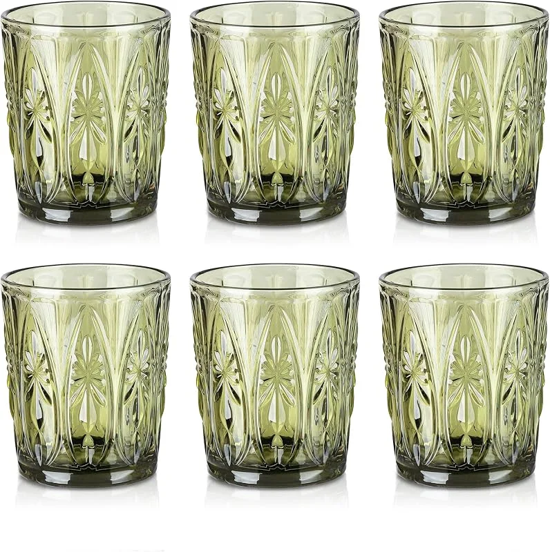 Visita la tienda de Joeyan Joeyan 320ml Vasos de Cristal agua Verde con Relieve Geométrica, Juego de 6 — Vino y mesa festiva