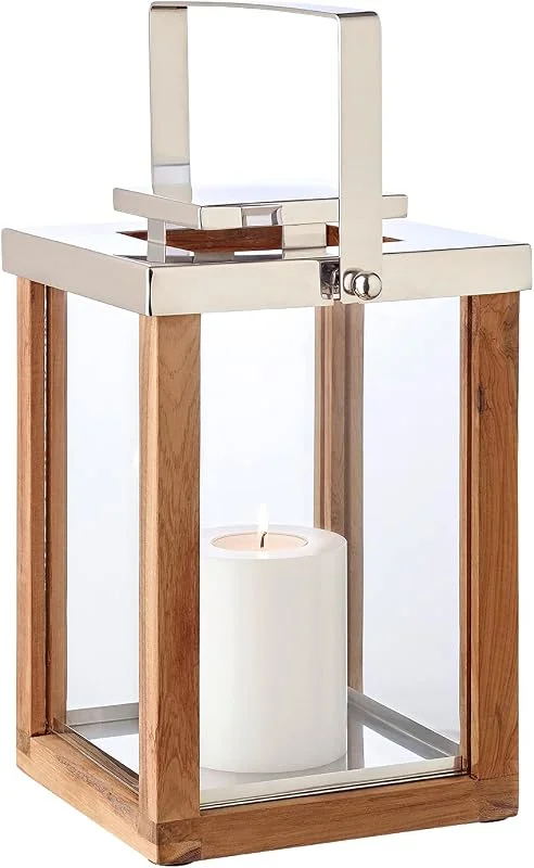 Visita la tienda de EDZARD EDZARD Farol Miami (H 35 cm), madera de teca con asa, para exterior — Cena a la luz de velas