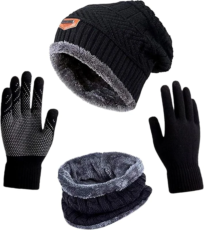 ASYBHYY Gorras Invierno con Bufanda y Guantes Táctiles Antideslizante 3 en 1 de Punto Sombreros Slouchy Calentar Gorro con Forro Polar para Mujeres y Hombres — Ropa Navidad