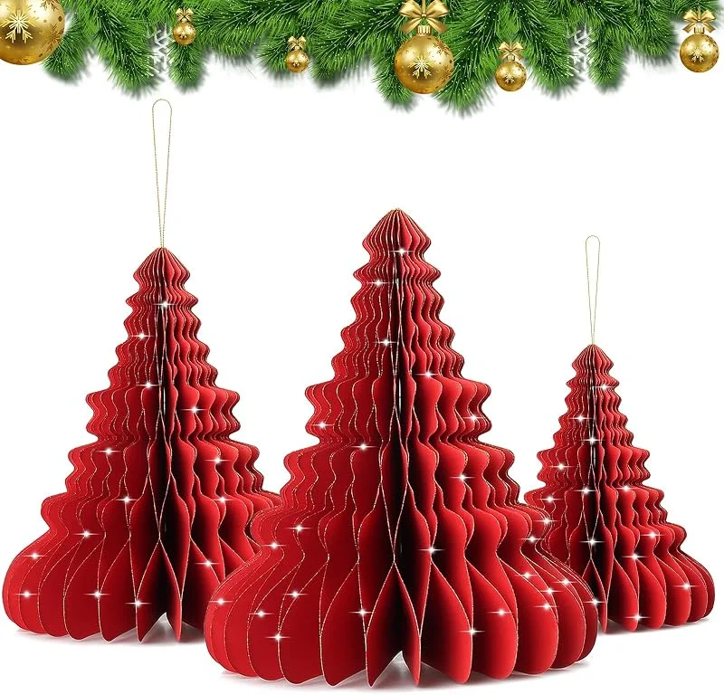 EKKONG Decoraciones Navideñas Reutilizables, Juego de Decoración de Mesa de Navidad, Decoraciones de Navidad de Papel para Interiores, Decoraciones de Mesa de Cena de Navidad (Rojo) — Envoltorio regalo