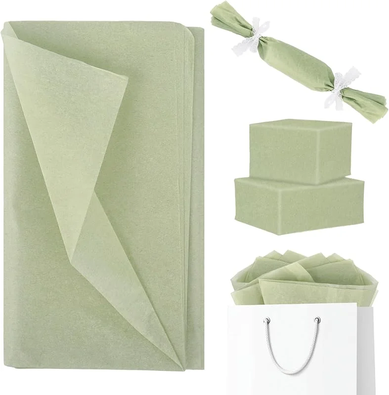 Qaziuy Papel de seda verde salvia, 60 hojas de 50 x 70 cm, color sólido, papel de seda para regalo, caja de regalo, manualidades, embalaje, cumpleaños, boda, baby shower — Envoltorio regalo