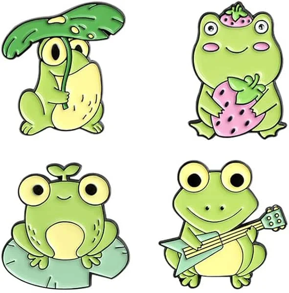 Boerni 4 broches de rana con diseño de rana verde familia con fresa, broches de guitarra, pin de clavel, pines de solapa para cumpleaños, Navidad, ropa de niña, niños, bufanda, mochila, accesorios — Ropa Navidad