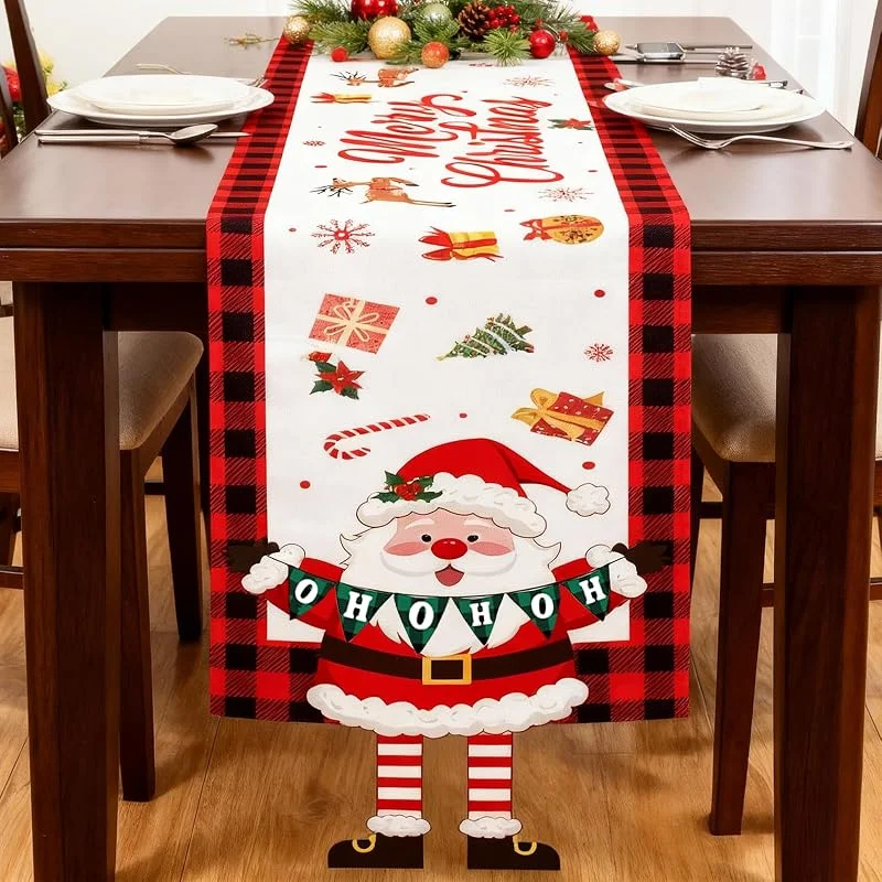 Pwsap Camino de Mesa Navidad de Lino Papá Noel con Piernas, Camino de Mesa Lavable Rojo Camino de Navidad Christmas Decoración de Mesas Comedor Interior y Exterior Navidad Vacaciones Fiesta Invierno — Hogar y cocina