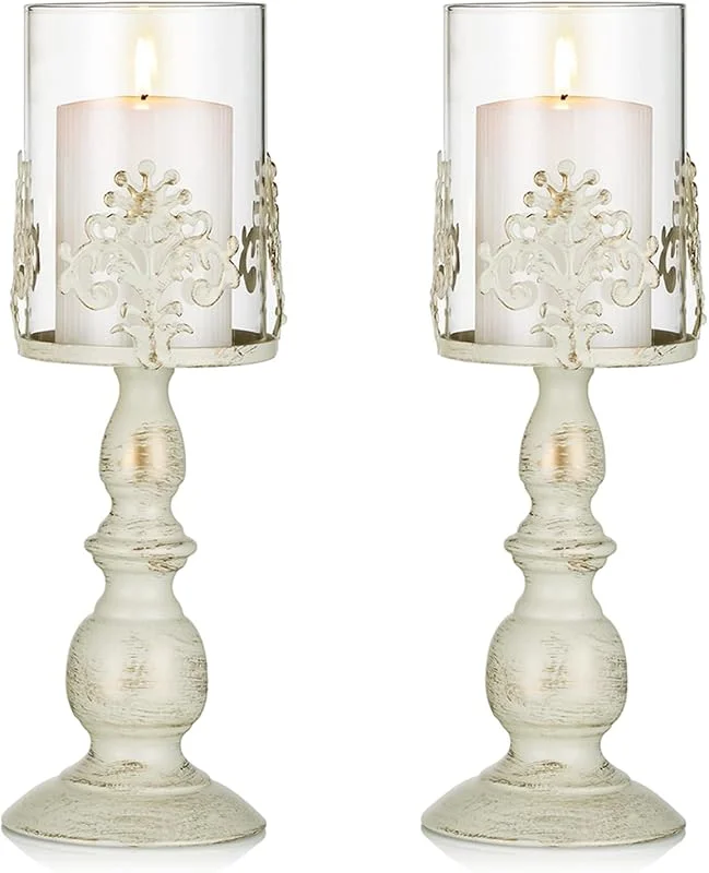 Visita la tienda de Sziqiqi Sziqiqi Portavelas de Columna, Blanco, para Velas de Pilar, Lote de 2 — Cena a la luz de velas