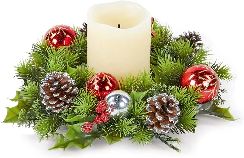 Premier Navidad mesa centro decoración 30cm vela corona - bola roja — Decoracion Navidad