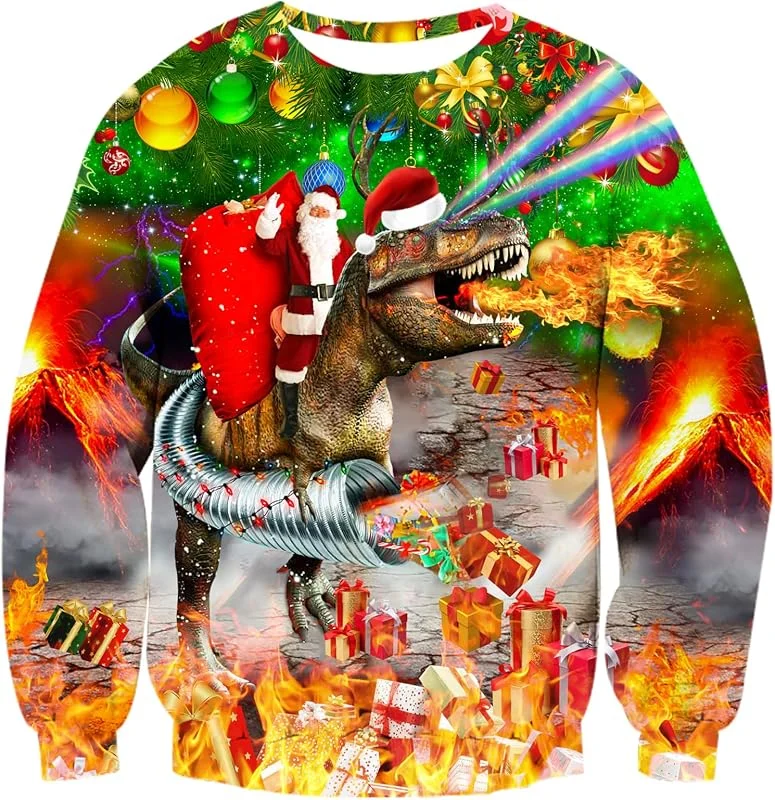 ALISISTER Unisex Ugly Christmas Jumper 3D Impreso Navidad Jersey Sudadera Divertida Suéter de Manga Larga Camiseta S-3XL — Ropa Navidad