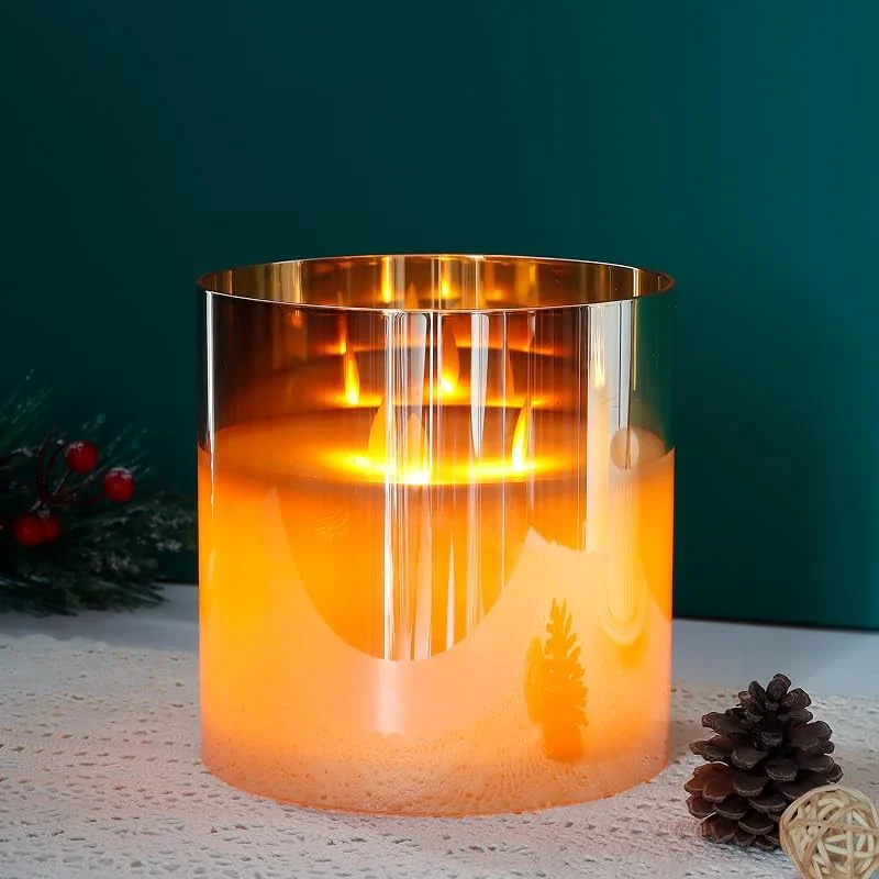 Visita la tienda de JHY DESIGN JHY DESIGN Velas de cera real con 3 mechas, velas LED sin llama a batería con temporizador de 6 horas y efecto 3D, para Navidad, salón, boda (Pequeña, oro) — Cena a la luz de velas
