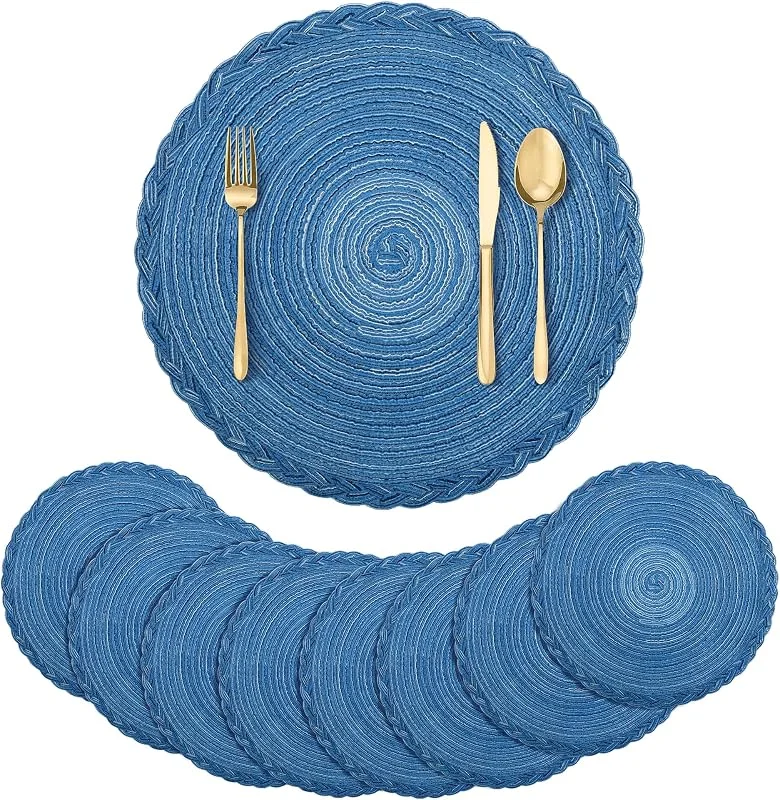 Visita la tienda de fanquare Fanquare Set de 8 Salvamanteles Redondos Trenzados 38cm - Resistentes al Calor, Lavables, para Mesa de Cocina - Azul — Hogar y cocina
