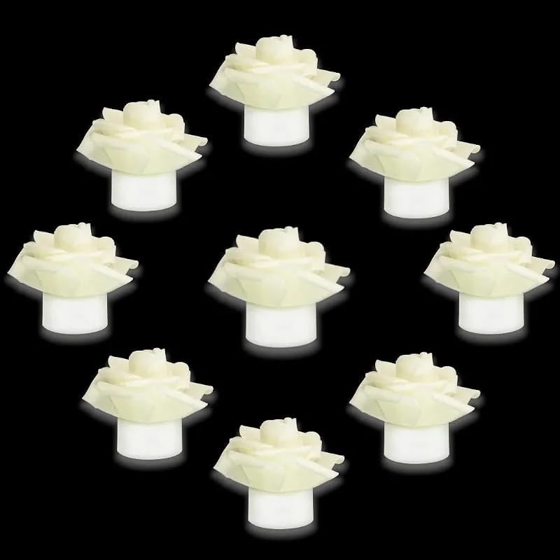 SupBri 2 velas LED con flores artificiales, velas de té que funcionan con pilas de más de 200 horas para mesa central, fiesta, decoración de boda (blanco) — Cena a la luz de velas
