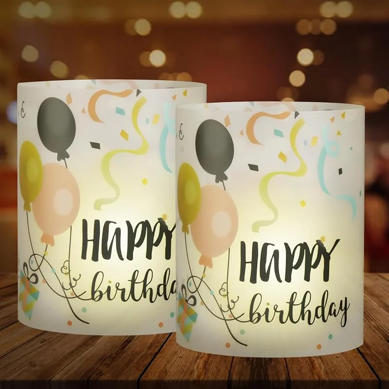 Lubsmuns 12 faroles decorativos de mesa de feliz cumpleaños, de PVC blanco, faroles decorativos para velas para fiestas de cumpleaños y aniversarios — Cena a la luz de velas