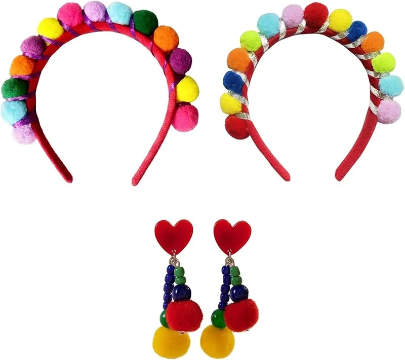 ATBUSS 2 Diademas, 1 Par De Aretes, Diadema Con Círculo De Arcoíris, Carnaval Navideño, Decoración Divertida, Recuerdo De Viaje. — Ropa Navidad