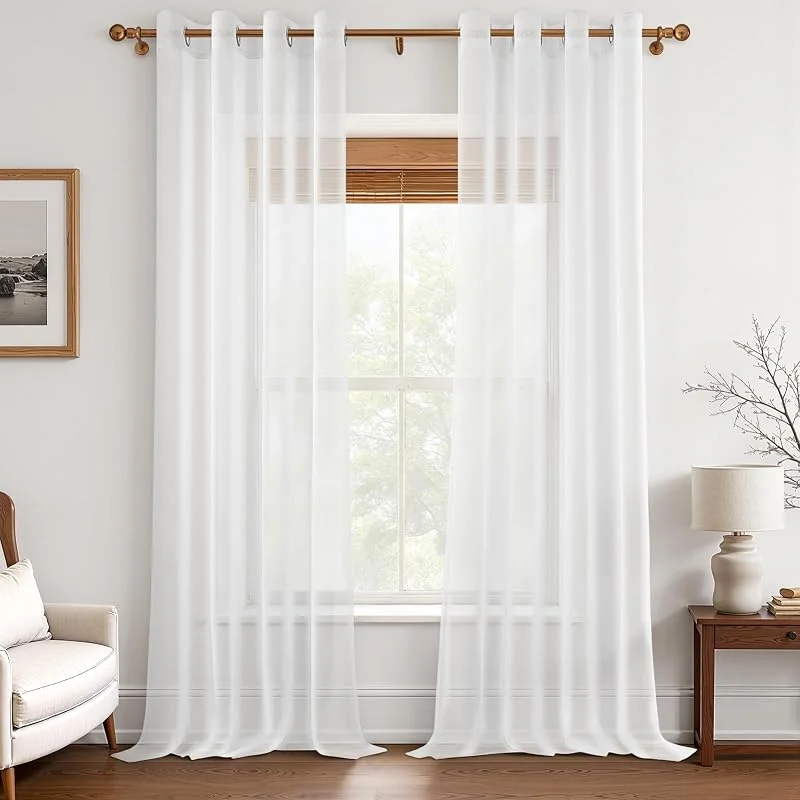 Visita la tienda de MRTREES MRTREES Cortina para Ventana Dormitorio Translúcidas Visillos Paneles para Ventanas Sala para Niños Sala Comedor 2 Piezas 140×245cm Blanco — Luces Navidad
