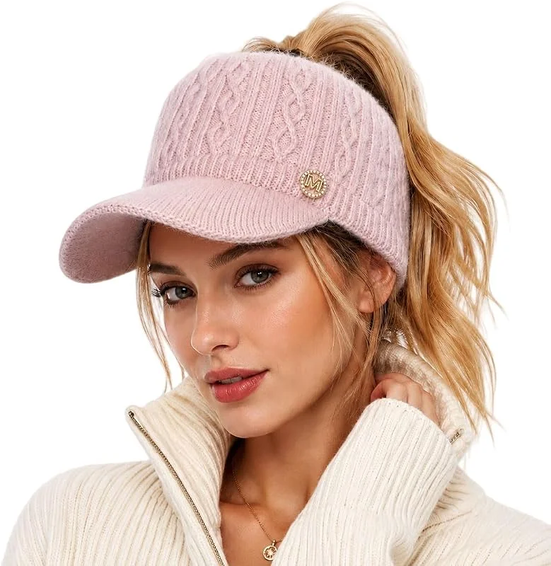 YKDLLF Mujer Gorros de Punto con Agujero para Coleta Otoño Invierno Sombrero — Ropa Navidad