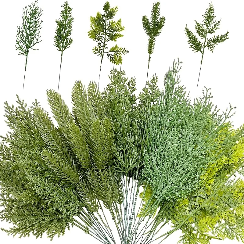 Jadeunm Ramas de abeto artificiales, 4 estilos, agujas de pino, ramas de abeto artificiales, guirnaldas verdes artificiales para guirnalda de repisa de chimenea — Decoracion Navidad