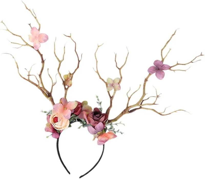 Visita la tienda de minkissy Minkissy Diadema de Cuernos de Reno Diadema de Cuernos de Rama de Árbol Diadema de Flor de Ciervo Diadema de Pelo de Alce Casco de Cosplay (Café Ligero) — Ropa Navidad