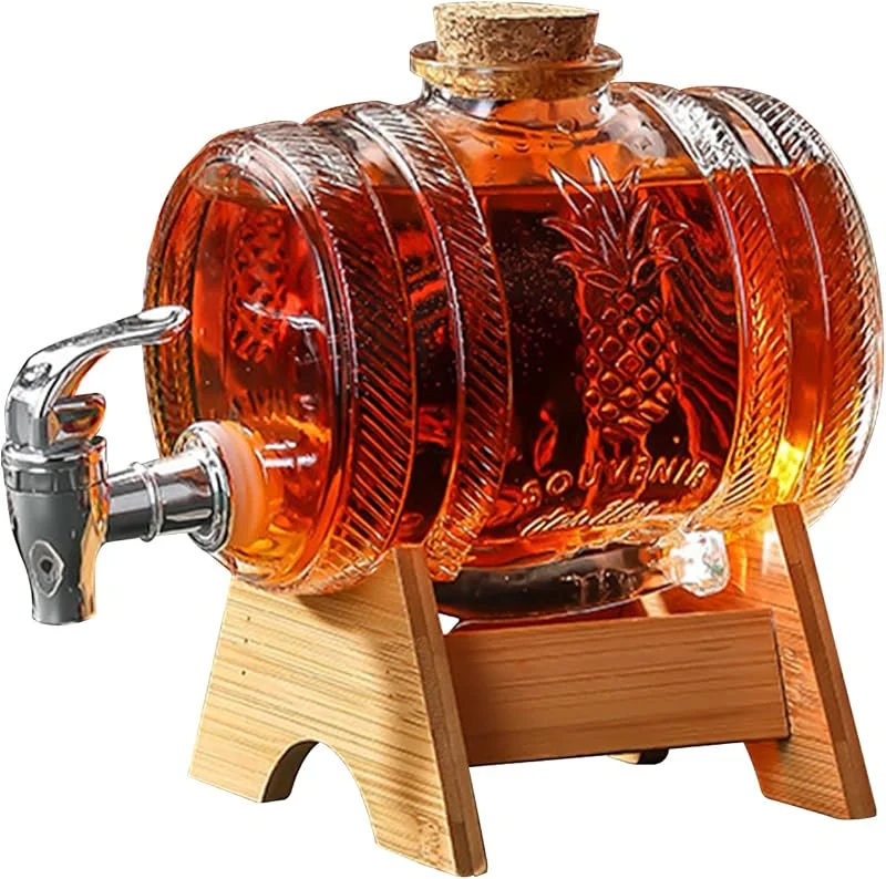 AYYDS Jarra de whisky, dispensador de bebidas en forma de barril de 3 litros, decantador de barril con grifo, dispensador de alcohol, ideal para vino, whisky, cerveza, ron, regalos para novio, marido, padre — Vino y mesa festiva