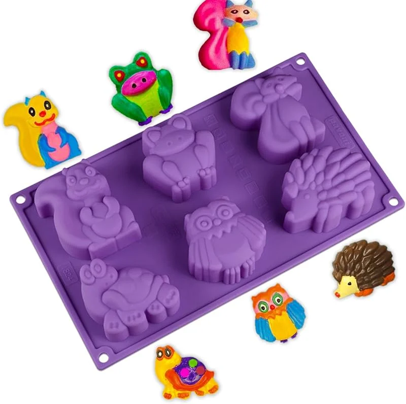Visita la tienda de RoseFlower RoseFlower 1 molde de silicona para hornear con diseño de safari, diseño de zorro, tortuga, erizo, búho, ardilla, bandeja para cubitos de hielo, decoración de pasteles con temática de bosque — Hogar y cocina