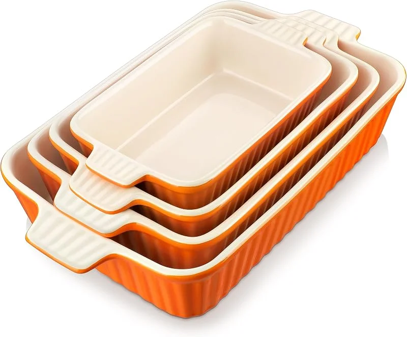 Visita la tienda de MALACASA MALACASA Juego de 4 Porcelana Molde Pan Moldes Bandeja Para Hornear Moldes para Horno Forma Plato Hondo en 4 Tamaño Naranja, Serie BAKE.BAKE — Hogar y cocina