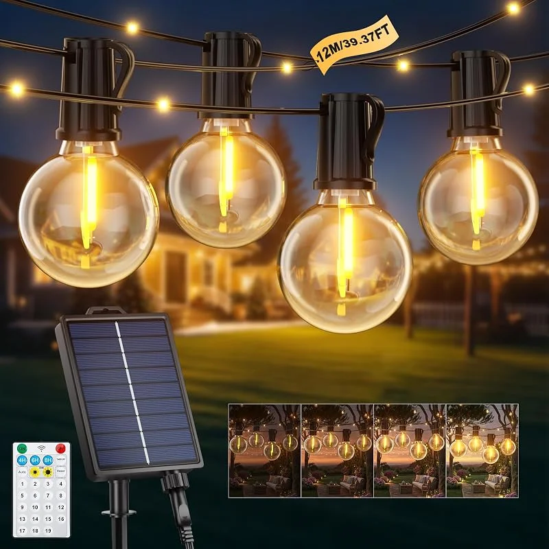 FIFlying Guirnaldas Luces Exterior Solar, 12M, 39.4Ft G40 Guirnaldas Exterior Solar — Luces Navidad
