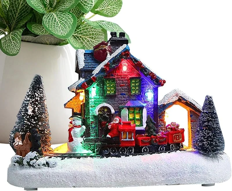 Genérico Pueblo Navideño Iluminado Cabaña Coleccionable De Pueblo Invernal De Resina — Decoracion Navidad