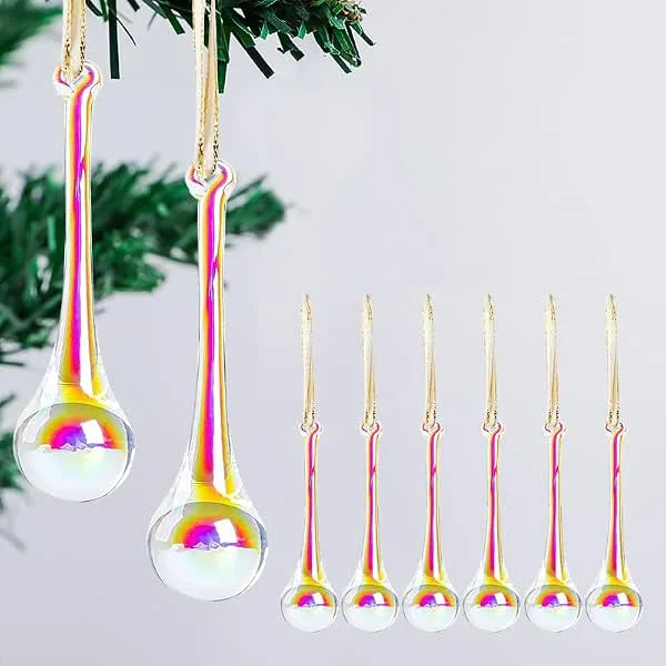 CCUUHJ Adornos de cristal iridiscente para árbol de Navidad, bolas de lágrima de 13 cm, juego de 8, adorno colgante para Navidad, boda, fiesta, decoración del hogar (multicolor) — Decoracion Navidad