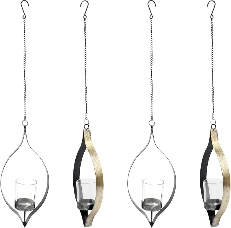 Pilikoll 4 Piezas Portavelas Colgantes con Vidrio para Salón Baño — Cena a la luz de velas