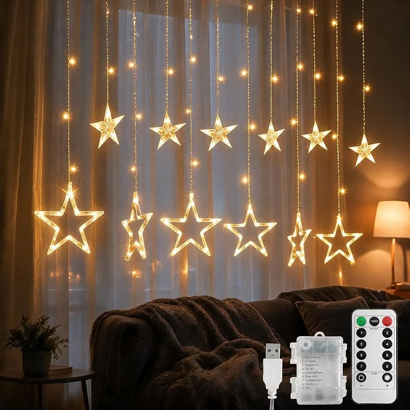 Boyfield Guirnalda de luces Star Light Curtain con 138 luces LED — Decoracion Navidad